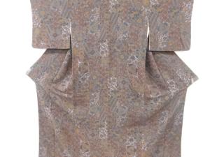 縮緬地絵皿に花鳥模様小紋着物